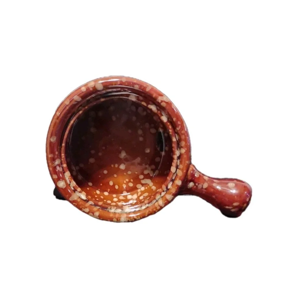 Vintage Brown Speckled Ceramic French Onion Soup Bowls with Lids Set of 2